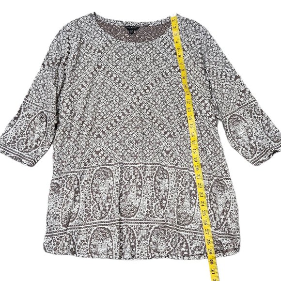 ❤️2/$18 Lucky Brand Boho Tunic Top 3/4 Sleeve Floral Paisley Print Stretch Plus - Picture 3 of 7